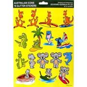Australian Icon Glitter Stickers, A4 sheet